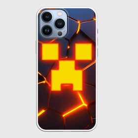 Чехол для iPhone 13 Pro Max с принтом ОГНЕННЫЙ КРИПЕР | 3D ПЛИТЫ   FIRE CREEPER в Новосибирске,  |  | 3d | 3d плиты | 3d разлом | block | creeper | cube | fire | flame | game | geometry | hexagon | minecraft | neon | pixel | tnt | блок | гаст | геометрия | детям | компьютерная игра | крафт | крипер | кубики | майнкрафт | неон | огненный майк