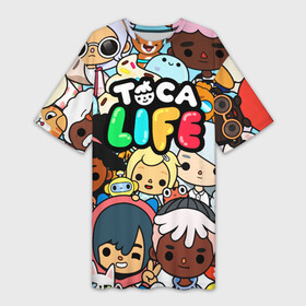 Платье-футболка 3D с принтом Toca Life персонажи из игры в Новосибирске,  |  | toca boca | toca life | детская игра | игра | лого | логотип | персонажи | прикоснуться ко рту | тока бока