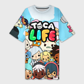 Платье-футболка 3D с принтом Toca LIFE персонажи в Новосибирске,  |  | toca boca | toca life | детская игра | игра | лого | логотип | персонажи | прикоснуться ко рту | тока бока