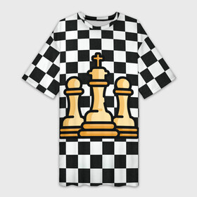 Платье-футболка 3D с принтом ChessKing Abstraction в Новосибирске,  |  | chess | king | queen | texture | абстракция | геометрия | доска | клетка | королева | паттерн | текстура | фигуры | ход королевы | шахматы