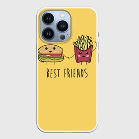 Чехол для iPhone 13 Pro с принтом Hamburger and fries are best friends в Новосибирске,  |  | cartoon characters | holding hands | гамбургер | держаться за руки | картошка фри | лучшие друзья | мультяшные герои