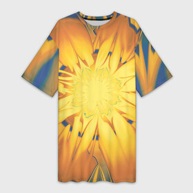 Платье-футболка 3D с принтом Солнечный цветок. Абстракция. 535 332 32. в Новосибирске,  |  | abstraction | blue | flower | fractal | sunny | yellow | абстракция | желтый | на витрину | солнечный | фрактал | цветок