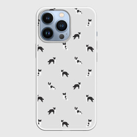 Чехол для iPhone 13 Pro с принтом Черно белые собачки паттерн в Новосибирске,  |  | белый | бордер колли | бостон терьер | монохром | папильон | паттерн | серый | собаки | спокойные цвета | той спаниэль | французский бульдог | черно белый принт