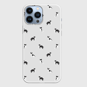 Чехол для iPhone 13 Pro Max с принтом Черно белые собачки паттерн в Новосибирске,  |  | белый | бордер колли | бостон терьер | монохром | папильон | паттерн | серый | собаки | спокойные цвета | той спаниэль | французский бульдог | черно белый принт