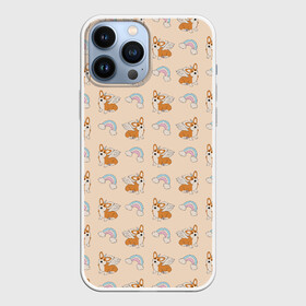 Чехол для iPhone 13 Pro Max с принтом Корги   единороги паттерн в Новосибирске,  |  | вельш корги | домашние животные | единороги | корги | охра | паттерн | песочный | питомцы | радуга | собаки