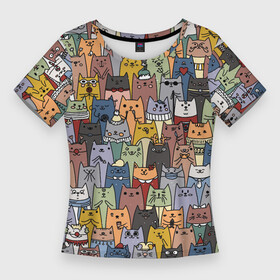 Женская футболка 3D Slim с принтом The Коты в Новосибирске,  |  | cats | дудлинг | котики | коты | кошки | паттерн