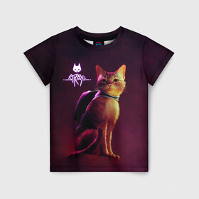 Детская футболка 3D с принтом Stray  Блуждающий кот в Новосибирске, 100% гипоаллергенный полиэфир | прямой крой, круглый вырез горловины, длина до линии бедер, чуть спущенное плечо, ткань немного тянется | Тематика изображения на принте: stray | блуждающий кот | бродить | игра про кота | потерявшийся кот | стрей | стрэй