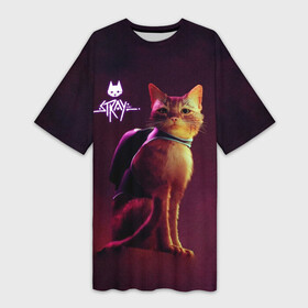 Платье-футболка 3D с принтом Stray  Блуждающий кот в Новосибирске,  |  | stray | блуждающий кот | бродить | игра про кота | потерявшийся кот | стрей | стрэй