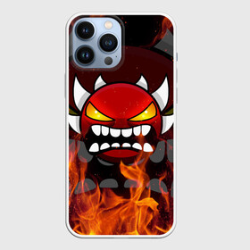 Чехол для iPhone 13 Pro Max с принтом GEOMETRY DASH DEMON FIRE SMILE в Новосибирске,  |  | 2d | arcade | demon | fire | flame | game | geometry dash | levels | meltdown | rage | robtop | smile | аркада | геометрический тире | демон | огненный демон | огонь | пламя | раннер | смайлы | уровни | эмоции | ярость