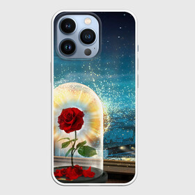 Чехол для iPhone 13 Pro с принтом Роза в Колбе в Новосибирске,  |  | красивая роза | красная роза | лепестки роз | ночь за окном | прозрачная колба | роза | роза и ночь | роза с шипами | цветок в колбе | цветок на окне
