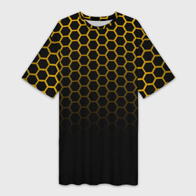 Платье-футболка 3D с принтом Неоновая кольчуга  Gold neon в Новосибирске,  |  | geometry | gold | neon | геометрия | железный | желтый | золотая | золото | кольчуга | мед | медовый | неон | неоновый | половина | пчела | соты | черный