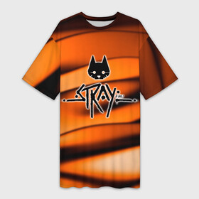 Платье-футболка 3D с принтом Stray  Логотип в Новосибирске,  |  | stray | блуждающий кот | бродить | игра про кота | потерявшийся кот | стрей | стрэй