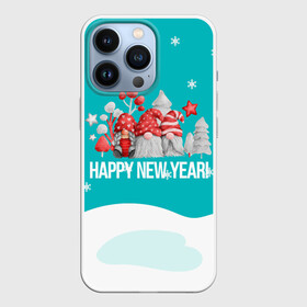 Чехол для iPhone 13 Pro с принтом Happy New Year Новогодние гномы в Новосибирске,  |  | Тематика изображения на принте: happy new year | гномы | новый год | рождество | с новым годом