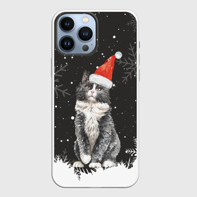 Чехол для iPhone 13 Pro Max с принтом Новогодний Черный кот в кружке в Новосибирске,  |  | Тематика изображения на принте: зима | кот | котенок | котик | котики | кошка | новогодняя | новый год | рождество | тепло