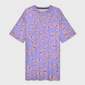 Платье-футболка 3D с принтом Бабочки паттерн лиловый в Новосибирске,  |  | butterfly | pantone | polka dots | very peri | бабочки | горошек | лавандовый | лиловый | нежный принт | пантон | пастельные цвета | паттерн | сиреневый