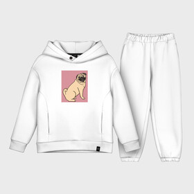Детский костюм хлопок Oversize с принтом Мопс на пепельно розовом серия третий в Новосибирске,  |  | pug | графический принт | декоративные породы | китайская порода | мопс | мопсы | пепельнорозовый | приглушенные цвета | сидящая собака | собака | собачка