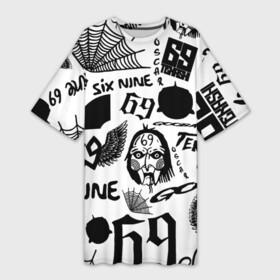 Платье-футболка 3D с принтом [6IX9INE]  Pattern в Новосибирске,  |  | Тематика изображения на принте: 6ix9ine | 6ix9ine акула | daniel hernandez | gooba | rap | shark | six nine | tekashi | акула | даниэль эрнандес | музыка | реп | сикс найн | текаши