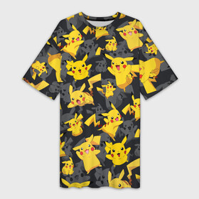 Платье-футболка 3D с принтом Пикачу паттерн  Pikachu pattern в Новосибирске,  |  | Тематика изображения на принте: anime | pikachu | pokemon | аниме | кетчум | манга | пикачу | покемон