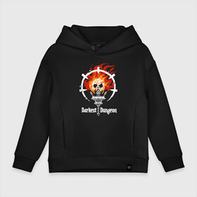 Детское худи Oversize хлопок с принтом Darkest Dungeon  skull logo. в Новосибирске, френч-терри — 70% хлопок, 30% полиэстер. Мягкий теплый начес внутри —100% хлопок | боковые карманы, эластичные манжеты и нижняя кромка, капюшон на магнитной кнопке | darkest dungeon | skull on fire | torch | знак | компьютерная ролевая игра | логотип | подземелье | поиск сокровищ | приключения | темнейшее подземелье | череп в огне | эмблема