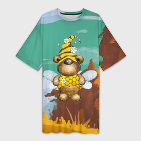 Платье-футболка 3D с принтом Медвежонок  пчела в Новосибирске,  |  | костюм пчелы | медведь | медвежонок | милый | плеча | пчелы