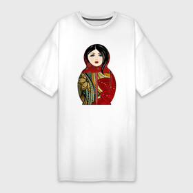 Платье-футболка хлопок с принтом Красивая матрешка в Новосибирске,  |  | девушка | женщина | игрушка | красота | кукла | матрешка | народный | национальный | россия | русская | этнический | этно