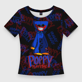 Женская футболка 3D Slim с принтом Poppy Playtime  ХАГГИ ВАГГИ. в Новосибирске,  |  | huggy wuggy | poppy playtime | игра | кукла | монстр | плэйтайм | поппи плейтайм | хагги вагги | хоррор