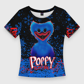 Женская футболка 3D Slim с принтом Poppy Playtime (хоррор) в Новосибирске,  |  | huggy wuggy | poppy playtime | игра | кукла | монстр | плэйтайм | поппи плейтайм | хагги вагги | хоррор