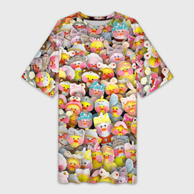 Платье-футболка 3D с принтом Уточки Лалафанфан в Новосибирске,  |  | duck | lalafanfan | лалафанфан | мем | паттерн | плюшевая | утёнок | утка | уточка