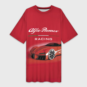 Платье-футболка 3D с принтом Alfa Romeo  red dream в Новосибирске,  |  | alfa romeo | car | italy | motorsport | power | prestige | racing | team | автомобиль | автоспорт | альфа ромео | гонка | италия