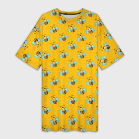 Платье-футболка 3D с принтом Пчелы паттерн в Новосибирске,  |  | мед | пчела | пчелиный | пчелка | пчелы