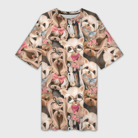Платье-футболка 3D с принтом Паттерн йорки в Новосибирске,  |  | выставка собак | декоративная собака | для питомников | заводчик йорков | йорк | йоркширский терьер | принт собака