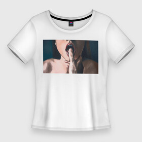 Женская футболка 3D Slim с принтом Helen de Hoff в Новосибирске,  |  | бренд | девушка | женский | мужской | рот | руки