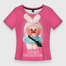 Женская футболка 3D Slim с принтом Duck Lalafan утёнок Лалафанфан в Новосибирске,  |  | duck | korean | lalafanfan | rosy cheeks | soft | toy | игрушка | корейская | круглые очки | лалафан | лалафанфан | мягкая | розовые щёки | утка