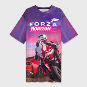 Платье-футболка 3D с принтом Forza Horizon 5  sports car and bike в Новосибирске,  |  | arcade racing simulator | bike | biker | car | forza horizon | logo | motorcycle | motorcyclist | pc game | sports | автомобиль | аркадный гоночный симулятор | байк | байкер | компьютерная игра | логотип | мотоцикл | мотоциклист | спорт