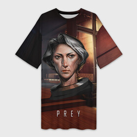 Платье-футболка 3D с принтом PREY woman в Новосибирске,  |  | horror | prey | space | космический корабль | космос | прей | прэй | страшная игра | ужастик | шутер