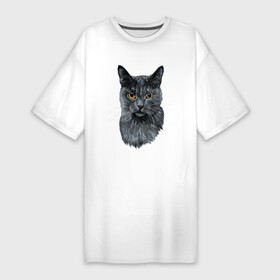 Платье-футболка хлопок с принтом Русская голубая кошка в Новосибирске,  |  | cats | russian blue cat | животные | кошка | русская голубая кошка