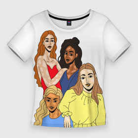 Женская футболка 3D Slim с принтом Четыре девушки разных национальностей с витилиго в Новосибирске,  |  | афроамериканка | боди позитив | витилиго | идуска | ирландка | кожа | красота | любовь | любовь к себе | мода | нежность | пигментация | подруги | русская | сильный пол | слабый | социальные проблемы