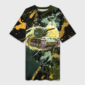 Платье-футболка 3D с принтом Танк, 23 февраля в Новосибирске,  |  | 23 февраля | день защитника отечества | камуфляж | мужчине | подарок | танк | танкист