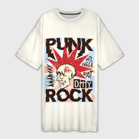 Платье-футболка 3D с принтом Punk Rock (Панк) в Новосибирске,  |  | dead kennedys | exploited | fpg | punks not dead | анархия | гаражный рок | гитара | гражданская оборона | гранж | ирокез | король и шут | металл | музыка | наив | панк рок | пурген | рок музыка | рокер | рокнролл