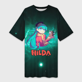 Платье-футболка 3D с принтом Hilda  Хильда в Новосибирске,  |  | hilda | netflix | глушь | мультик | мультсериал | мультфильм | нетфликс | синеволосая | синие волосы | хильда