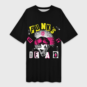 Платье-футболка 3D с принтом PUNK S NOT DEAD (ирокез, булавки, череп) в Новосибирске,  |  | dead kennedys | exploited | fpg | punks not dead | анархия | гаражный рок | гитара | гражданская оборона | гранж | ирокез | король и шут | металл | музыка | наив | панк рок | пурген | рок музыка | рокер | рокнролл