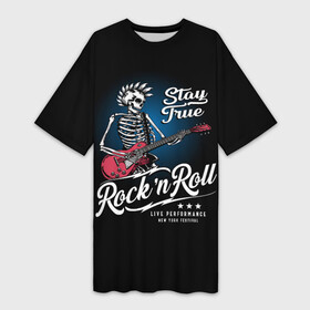 Платье-футболка 3D с принтом Rock n Roll Punk в Новосибирске,  |  | dead kennedys | exploited | fpg | punks not dead | анархия | гаражный рок | гитара | гражданская оборона | гранж | ирокез | король и шут | металл | музыка | наив | панк рок | пурген | рок музыка | рокер | рокнролл