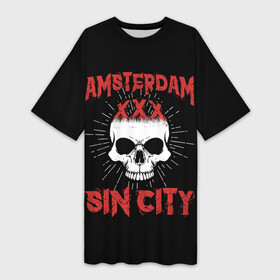Платье-футболка 3D с принтом AMSTERDAM (Амстердам) в Новосибирске,  |  | amsterdam | death | holland | pirate | skeleton | skull | zombie | адамова голова | амстердам | гаага | голландия | зомби | кладбище | мертвец | могила | мумия | навь | нидерланды | пират | роттердам | скелет | страна | ужас