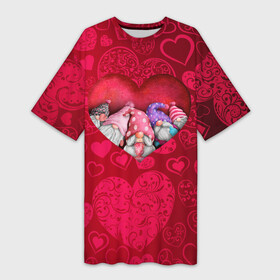 Платье-футболка 3D с принтом Гномы в красном сердце в Новосибирске,  |  | 14 февраля | iloveyou | love | влюбленным | день влюбленных | люблю | люблютебя | любовь | милая | милота | милый | нежность | признанеивлюбвю | признание | сердечко | сердце