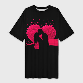 Платье-футболка 3D с принтом Силуэты Влюбленных  Сердце из Роз и Любовь в Новосибирске,  |  | 14 февраля | i love you | love is | валентин | день святого | забота | лента | любовь | мое | наука | парные | розы | сердце | счастье | твое | текст | тень | ты | химия | цветы | я тебя люблю
