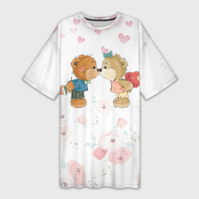 Платье-футболка 3D с принтом Плюшевый Поцелуй  Влюблённые Мишки в Новосибирске,  |  | Тематика изображения на принте: 14 февраля | 8 марта | i love you | love is | валентин | день святого | животные | игрушка | любовь | мишка | надпись | парные | поцелуй | сердце | текст | химия | я тебя люблю