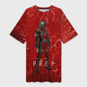 Платье-футболка 3D с принтом Prey blood horror в Новосибирске,  |  | horror | prey | space | космический корабль | космос | прей | прэй | страшная игра | ужастик | шутер