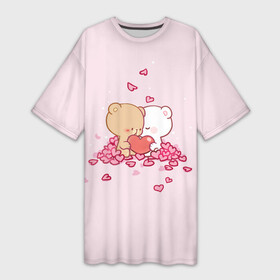 Платье-футболка 3D с принтом Влюблённые Плюшевые Мишки (Сердца) в Новосибирске,  |  | Тематика изображения на принте: 14 февраля | 8 марта | i love you | love is | валентин | день святого | животные | игрушка | любовь | мишка | надпись | парные | поцелуй | сердечки | сердце | текст | химия | я тебя люблю