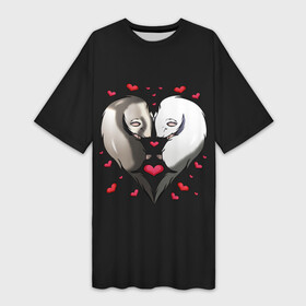 Платье-футболка 3D с принтом ДЕНЬ СВЯТОГО ВАЛЕНТИНА  ВЛЮБЛЁННЫЕ ХОРЬКИ в Новосибирске,  |  | cat | day | heart | love | romantic | valentine | valentines | амур | валентина | влюбленные | влюбленных | всех | день | кот | котейка | кошечка | кошка | любовь | романтика | романтичность | святого | сердечки | сердечко