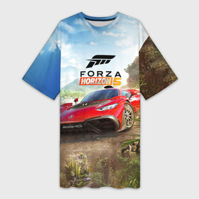 Платье-футболка 3D с принтом Forza Horizon 5 AMG в Новосибирске,  |  | amg | auto | cars | forza | forza horizon | forza horizon 5 | game | horizon | mercedes